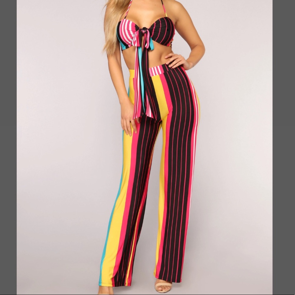 Chic Striped Halter Top and Wide Leg Pants Set